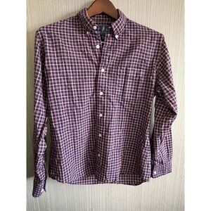 Wool & Prince Shirt Mens Medium Red Blue Long Sleeve Button Up 100% Wool Casual